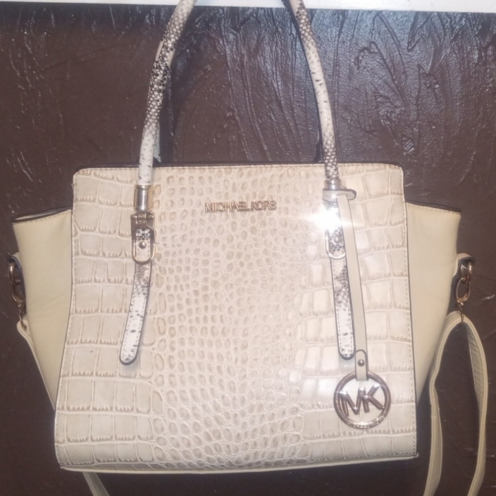 Michael Kors Beige Crocodile-Embossed Tote
